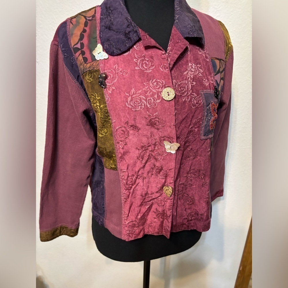 Vintage L Surya Art to Wear Eclectic Patchwork Eclectic Boho oversized Jacket XS View 5